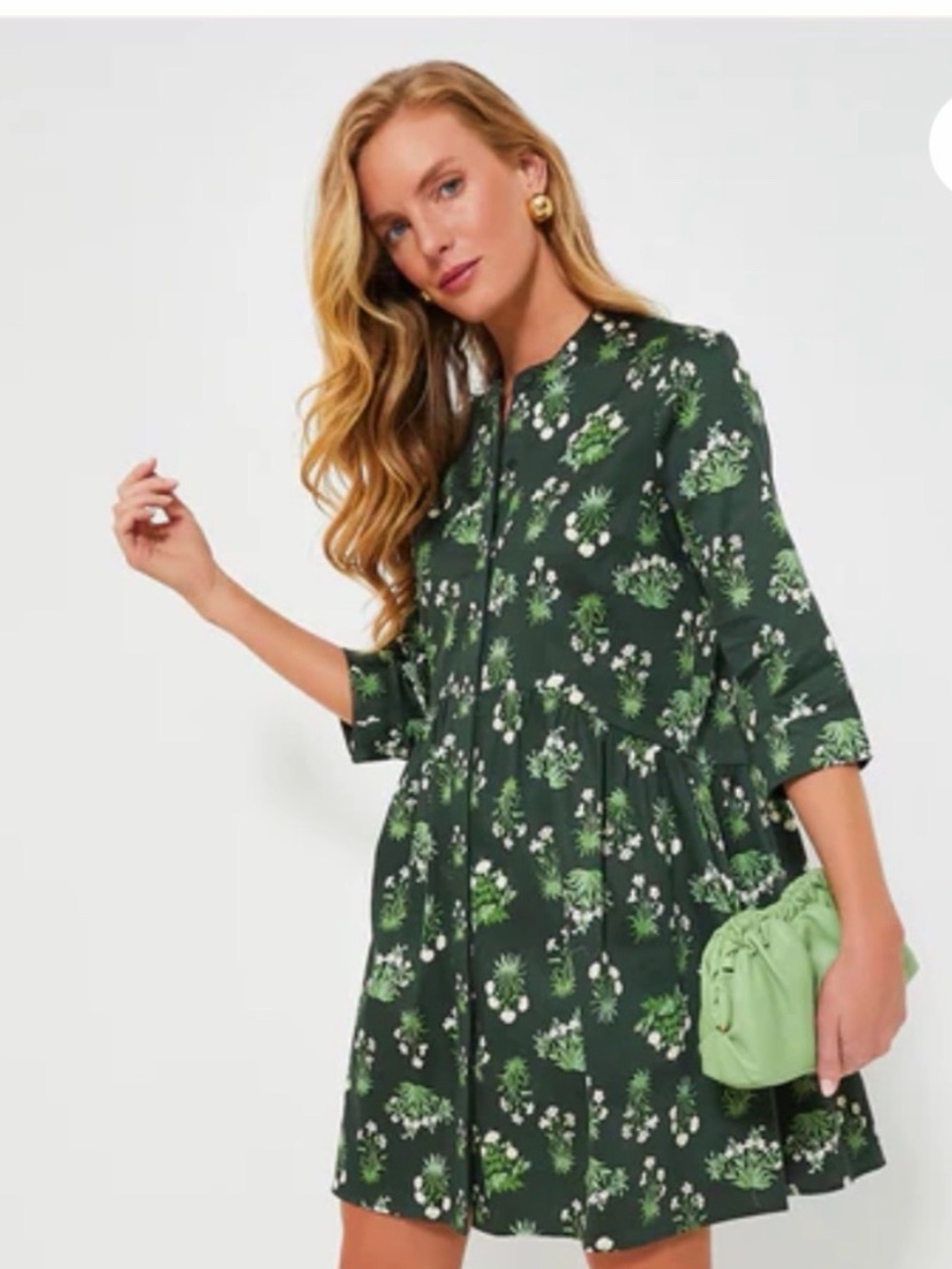 Tuckernuck Royal Shirt Dress - Viridian Stamped Bouquets print